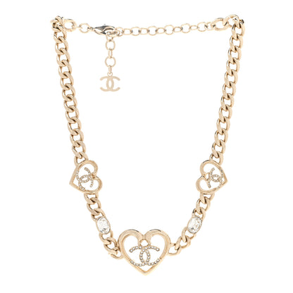 Chanel Resin Crystal Heart CC Chain Necklace Gold 3 of 6