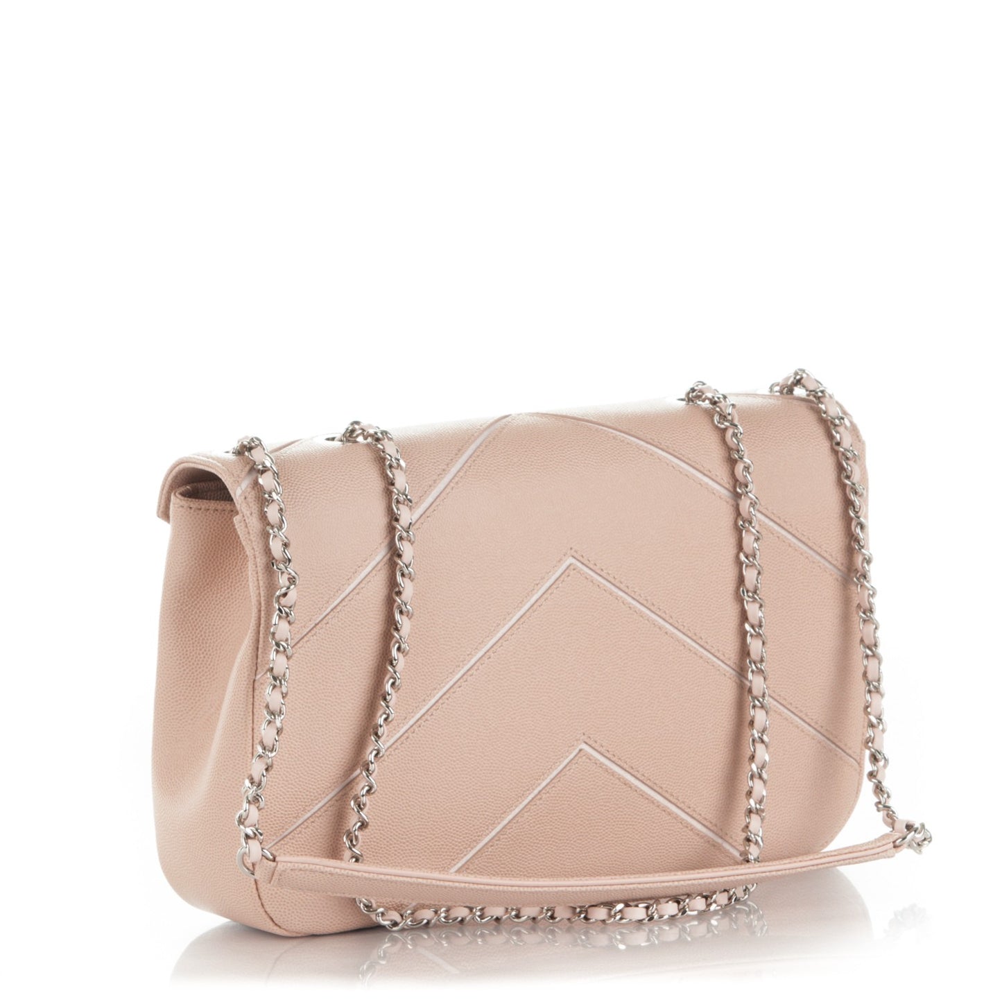 Caviar Chevron Large Single Flap Beige