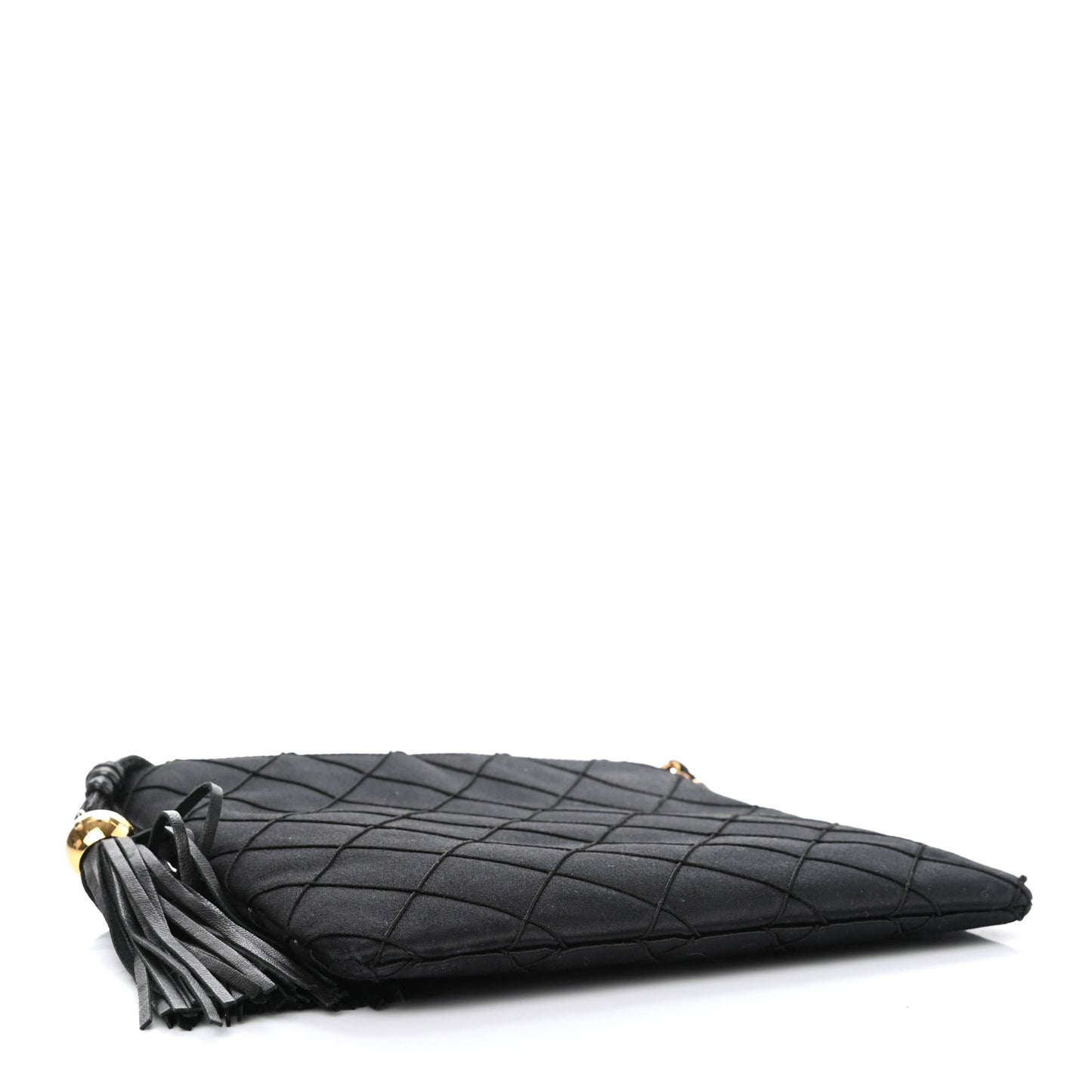 Satin Quilted Tassel Evening Bag Black