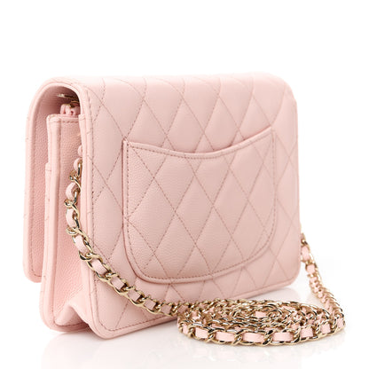 Chanel Shiny Caviar Enamel Quilted CC Wallet On Chain WOC Light Pink 3 of 12