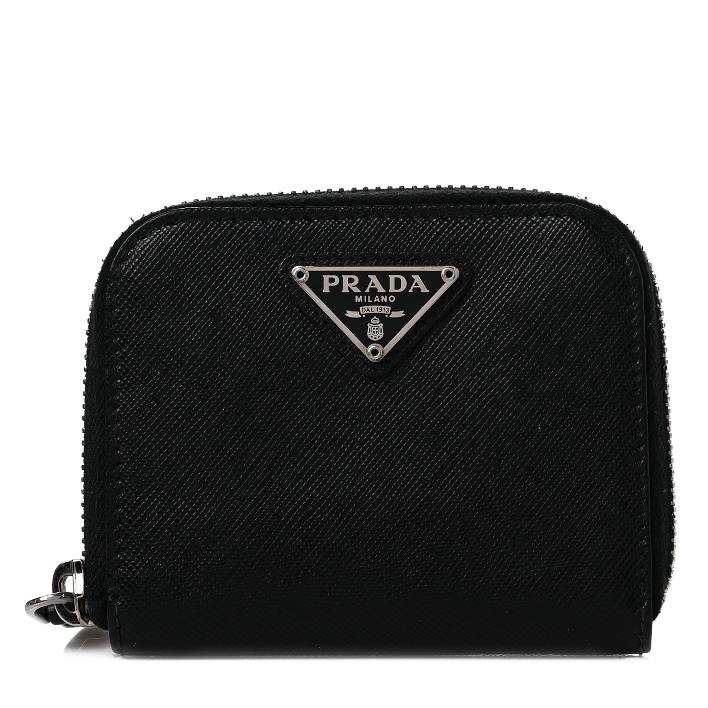 Saffiano Triangle Compact Zip Around Wallet Black