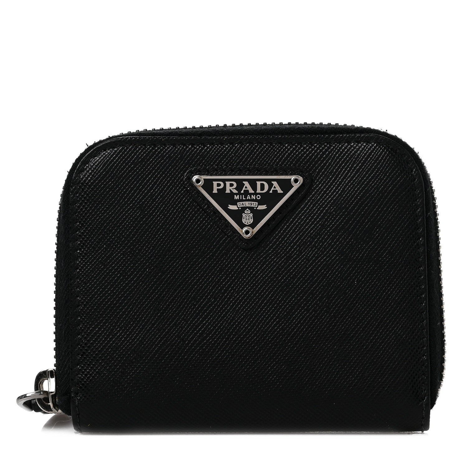 Prada Saffiano Triangle Compact Zip Around Wallet Black 1 of 6