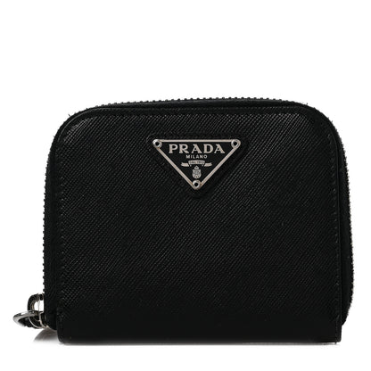 Prada Saffiano Triangle Compact Zip Around Wallet Black 1 of 6