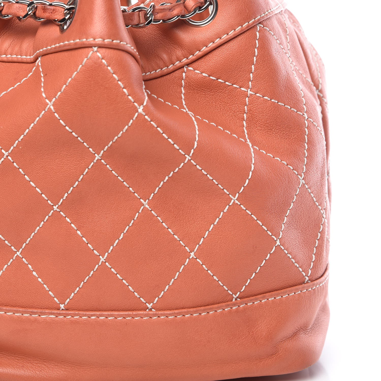 Chanel Lambskin Contrast Stitch Small Drawstring Tote Coral 17 of 17