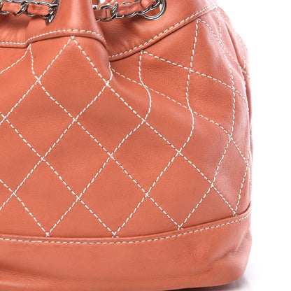 Chanel Lambskin Contrast Stitch Small Drawstring Tote Coral 17 of 17
