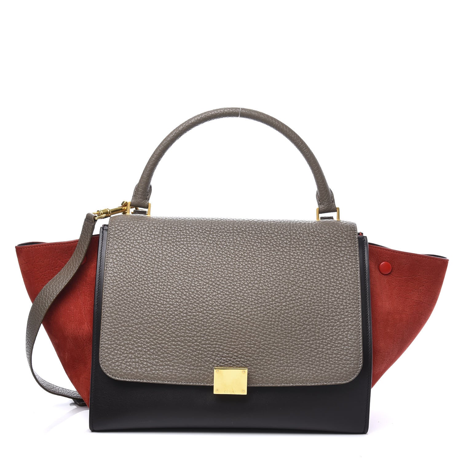 Celine Bullhide Calfskin Nubuck Medium Tri-Color Trapeze Taupe 1 of 8