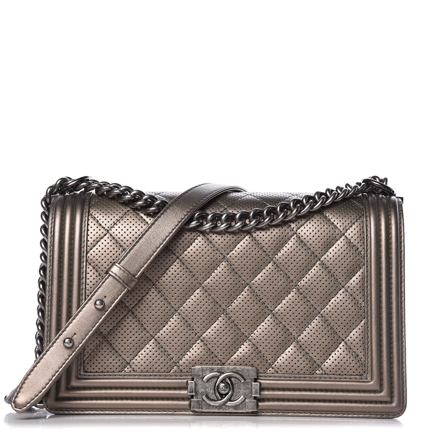 Chanel Metallic Lambskin Perforated New Medium Boy Flap Dark Silver 1 of 10