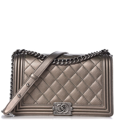 Chanel Metallic Lambskin Perforated New Medium Boy Flap Dark Silver 1 of 10
