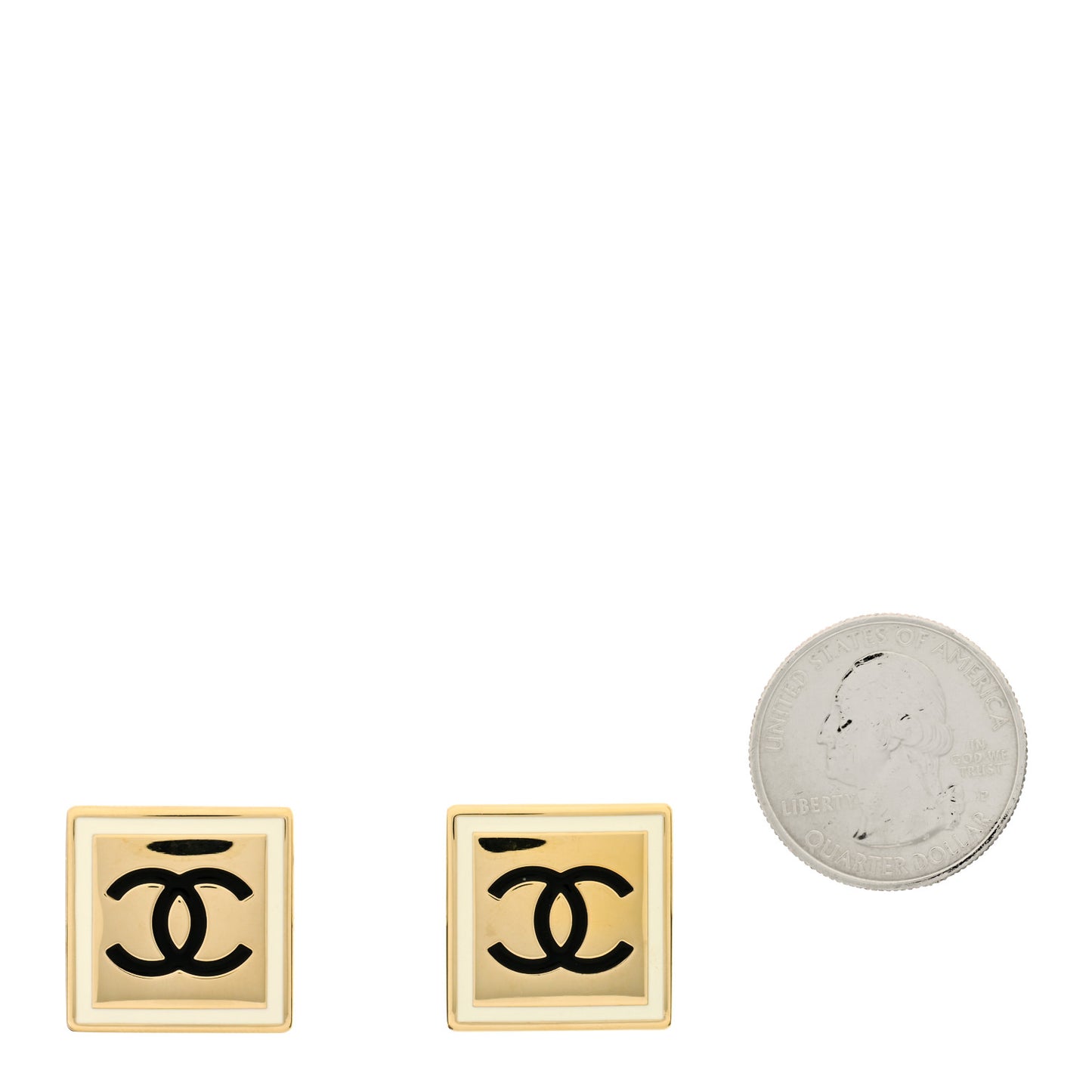 Metal Enamel CC Square Earrings Gold Black White