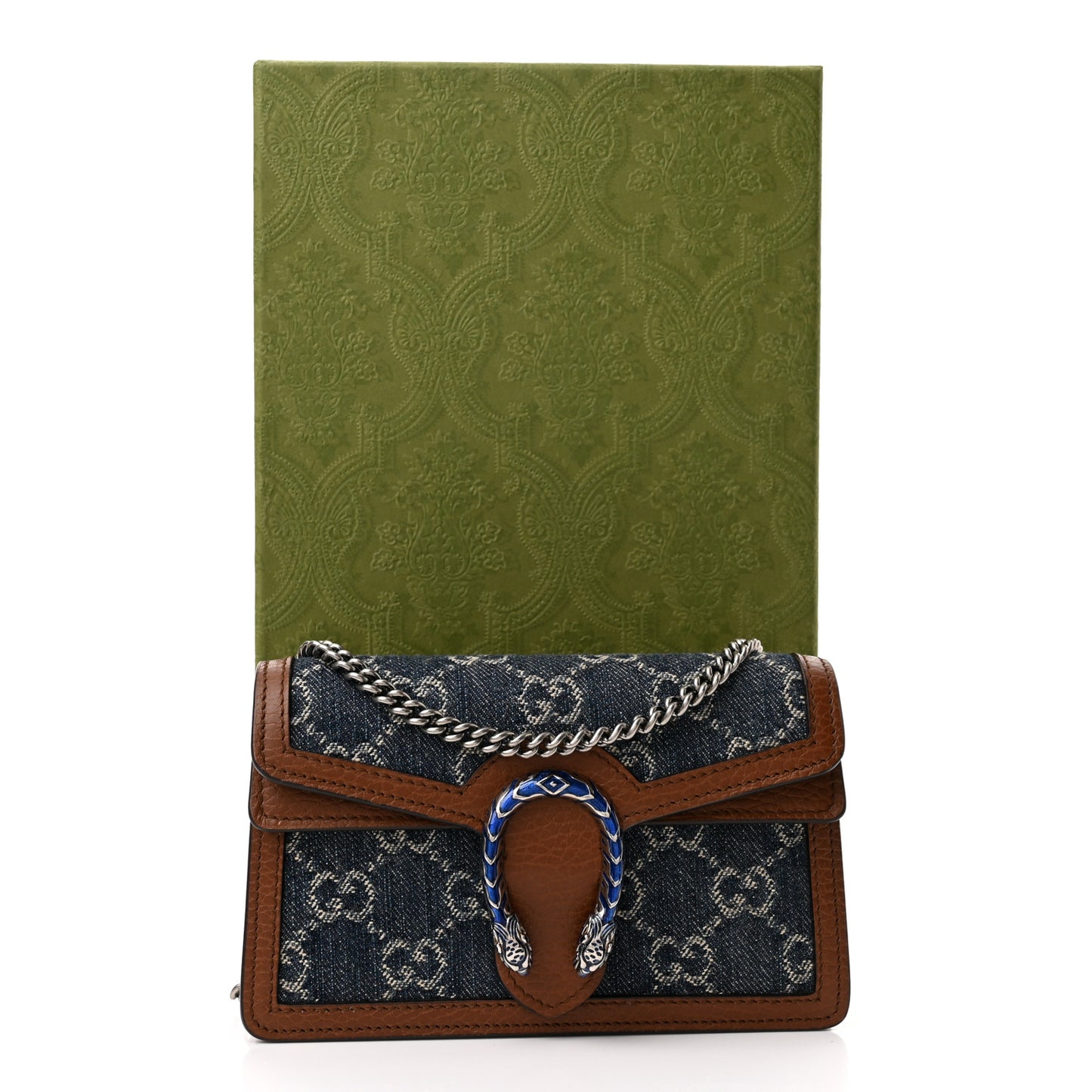 New Denim GG Monogram Dollar Calfskin Enamel Super Mini Dionysus Shoulder Bag Blue Tea Cuir Epilog Electric Blue