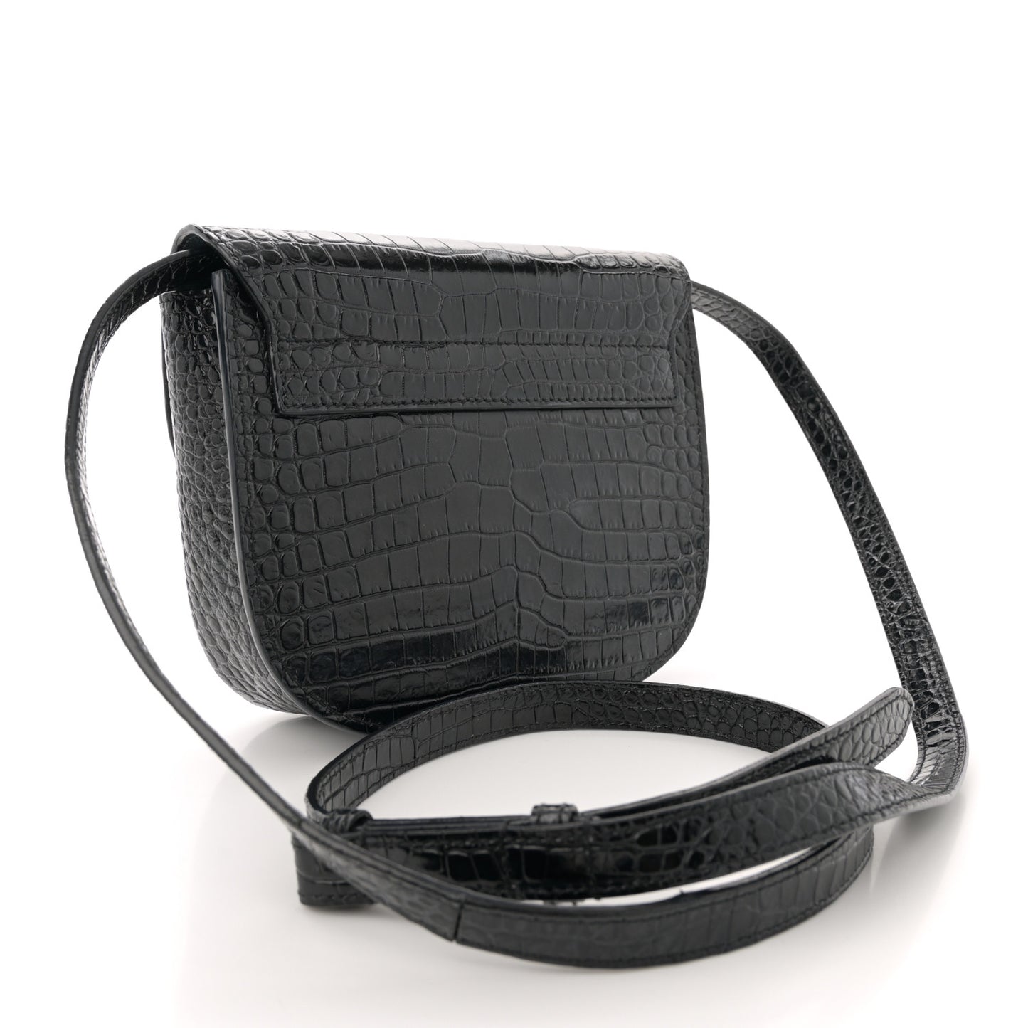 Crocodile Embossed Calfskin Small Kaia Satchel Black