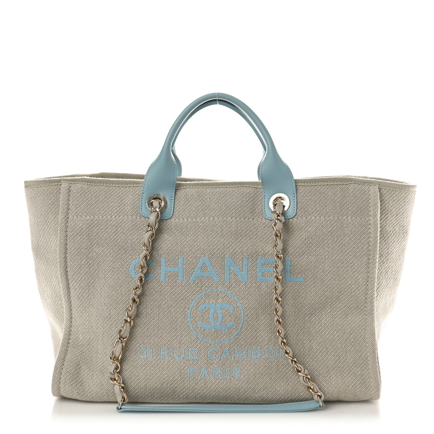 Mixed Fibers Calfskin Medium Deauville Tote Grey Light Blue