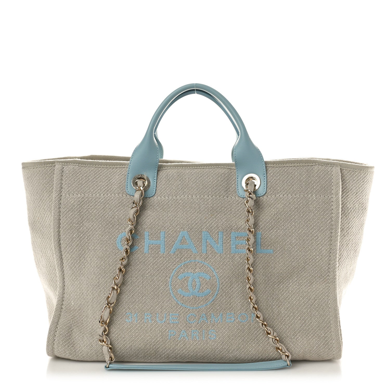 Chanel Mixed Fibers Calfskin Medium Deauville Tote Grey Light Blue 1 of 11