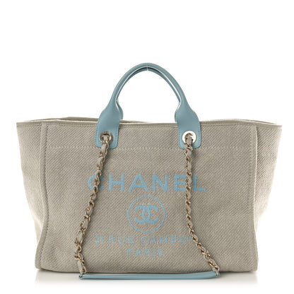 Chanel Mixed Fibers Calfskin Medium Deauville Tote Grey Light Blue 1 of 11