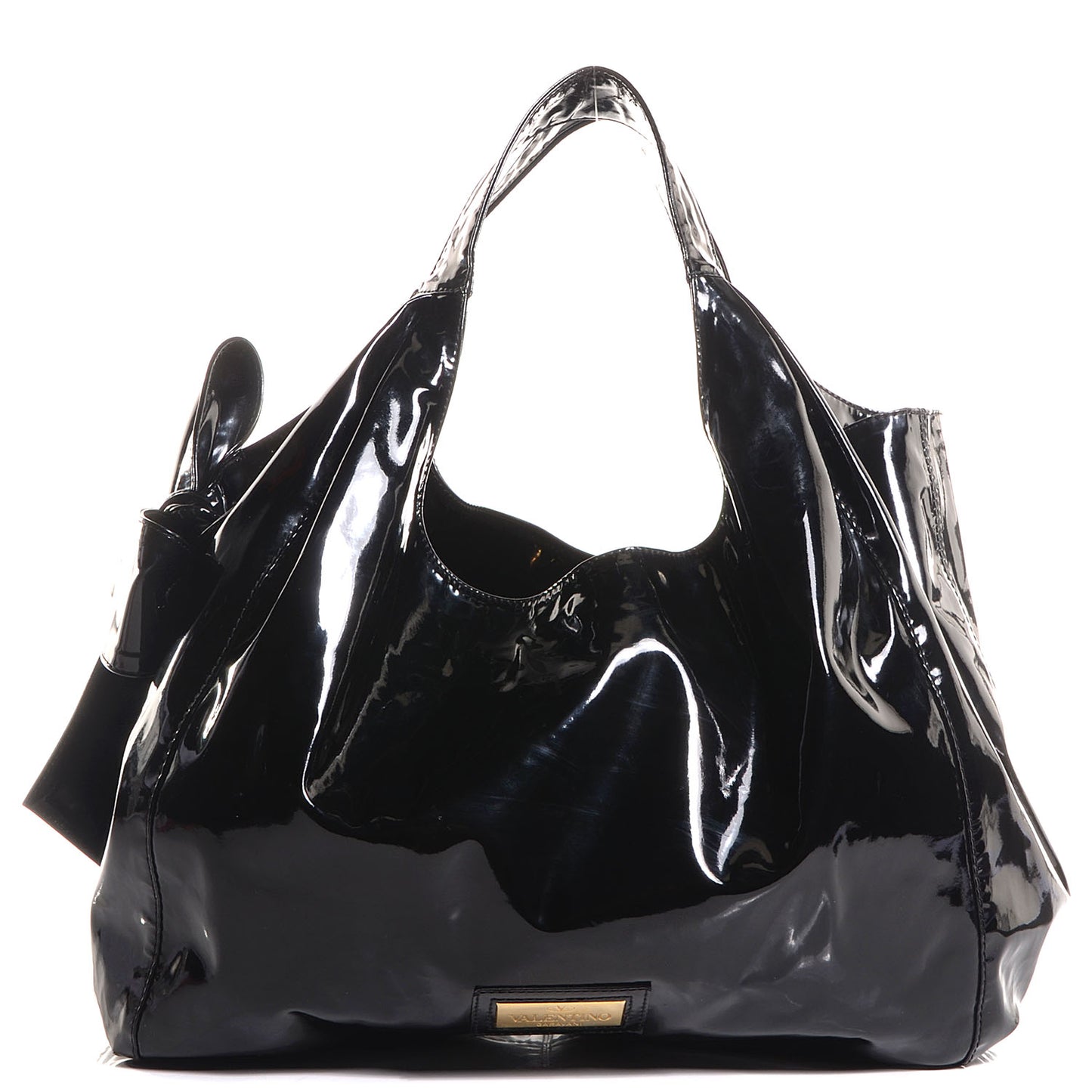 Patent Lacca Large Nuage Bow Hobo Black