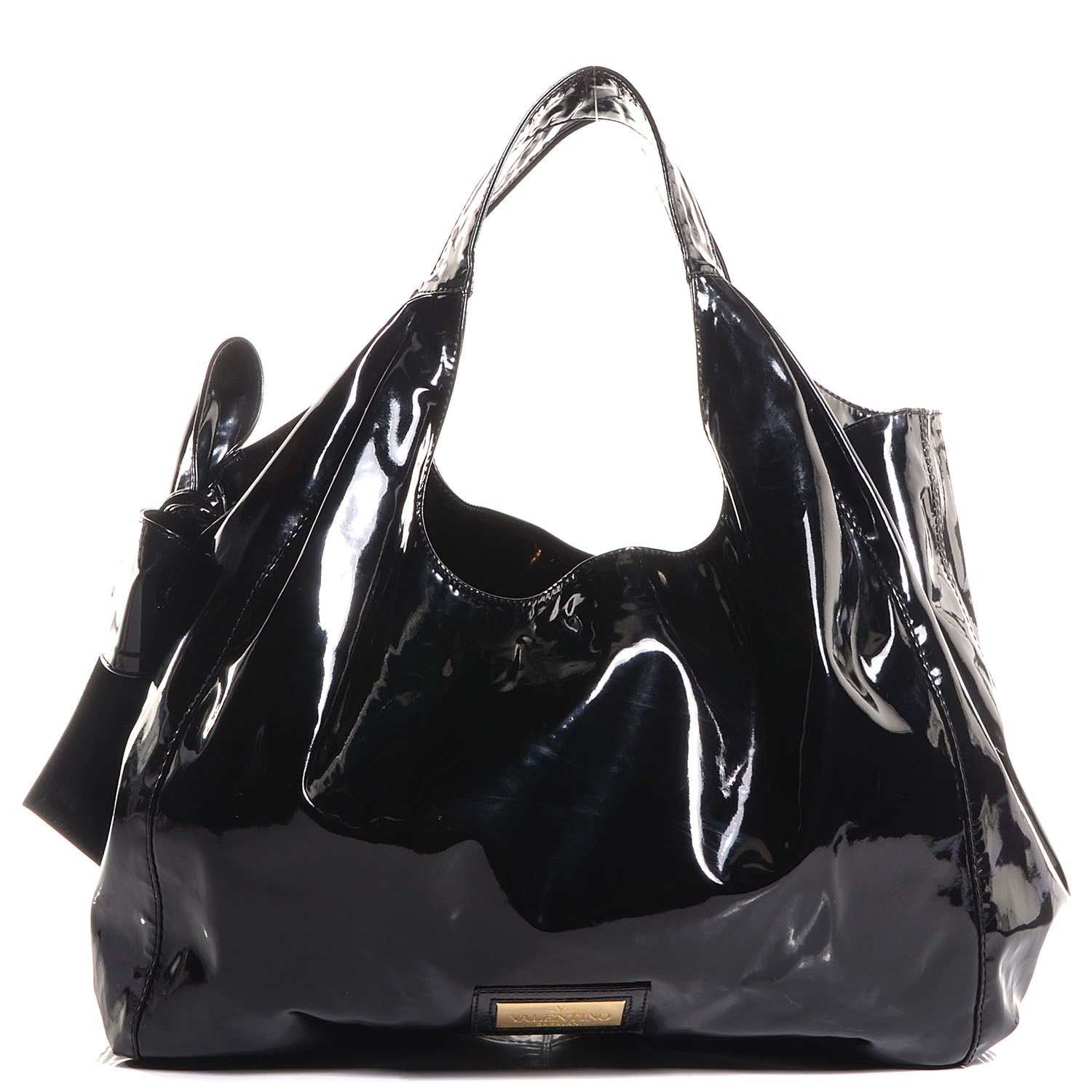 Valentino Garavani Patent Lacca Large Nuage Bow Hobo Black 1 of 8