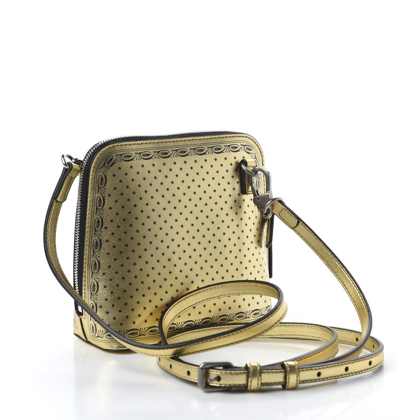 X SEGA Calfskin GUCCY Stars Mini Dome Shoulder Bag Gold