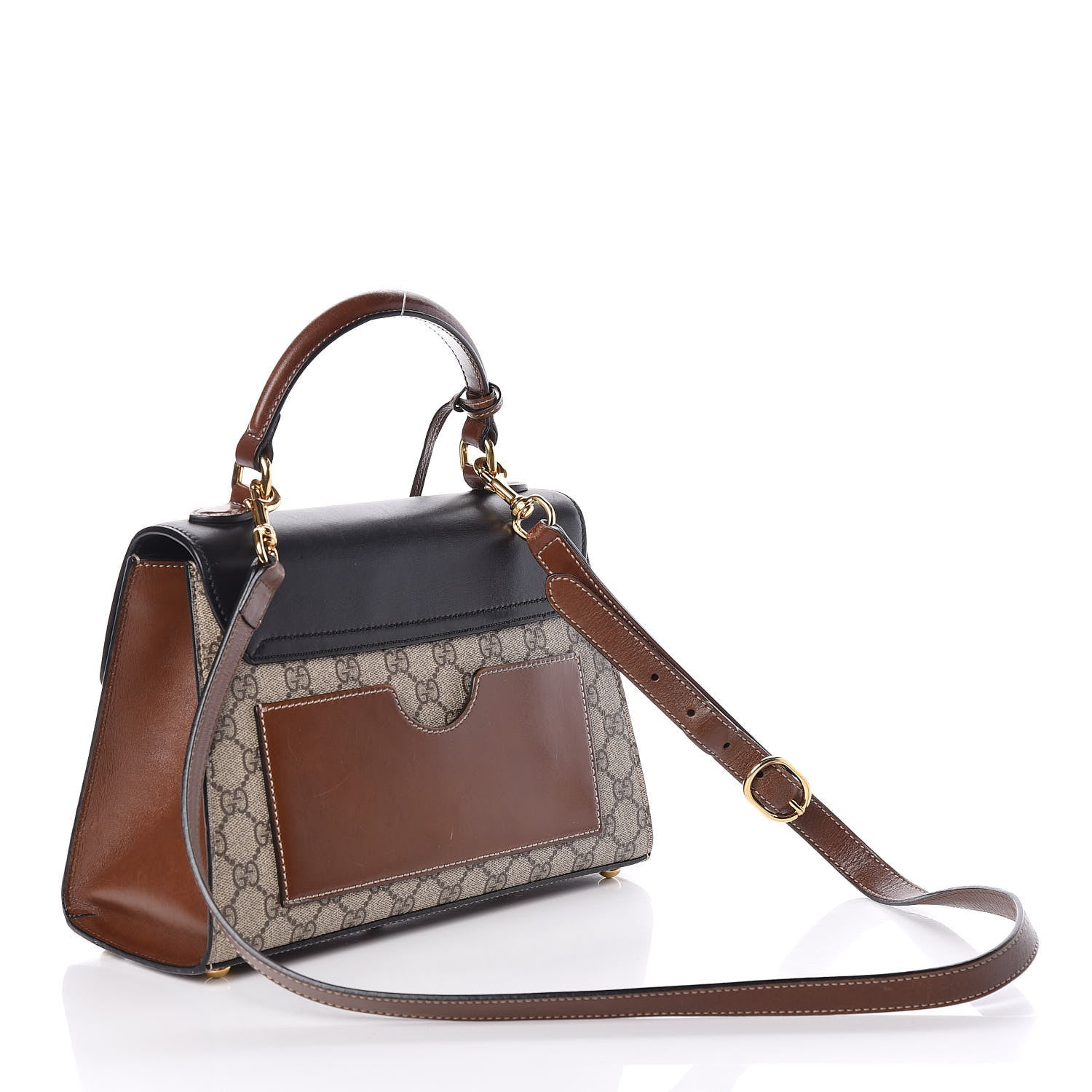 Gucci GG Supreme Monogram Calfskin Small Padlock Top Handle Bag Beige Black Cuir 4 of 11