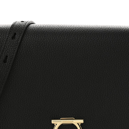 Salvatore Ferragamo Hammered Calfskin Round Gancini Crossbody Bag Black 7 of 9