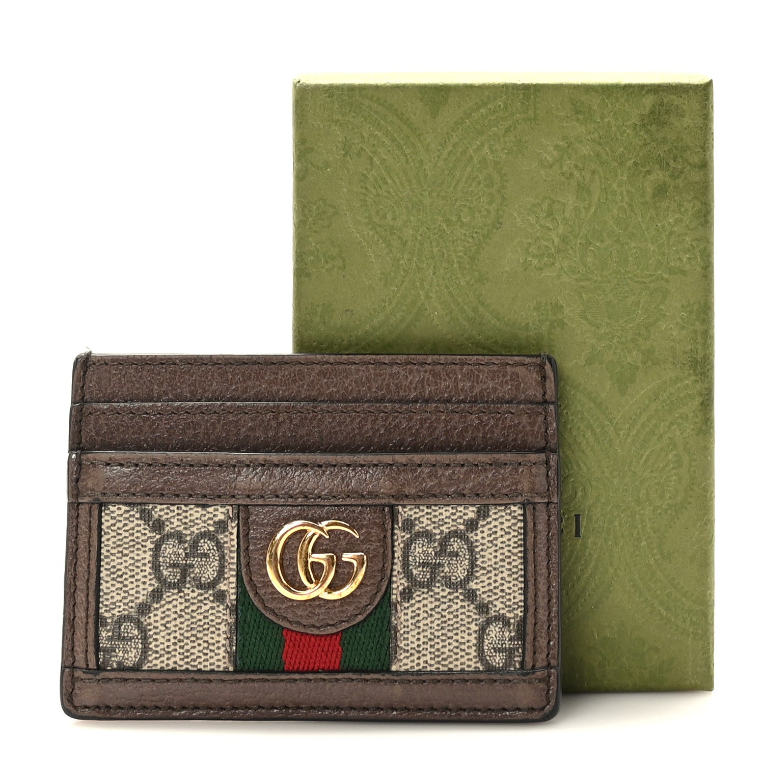 Gucci GG Supreme Monogram Textured Dollar Calfskin Ophidia Card Holder Beige Ebony New Acero 7 of 7