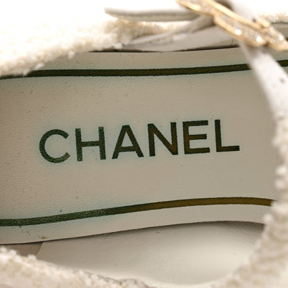 Chanel Tweed Patent Mary Jane Flats 35.5 White Black 6 of 9