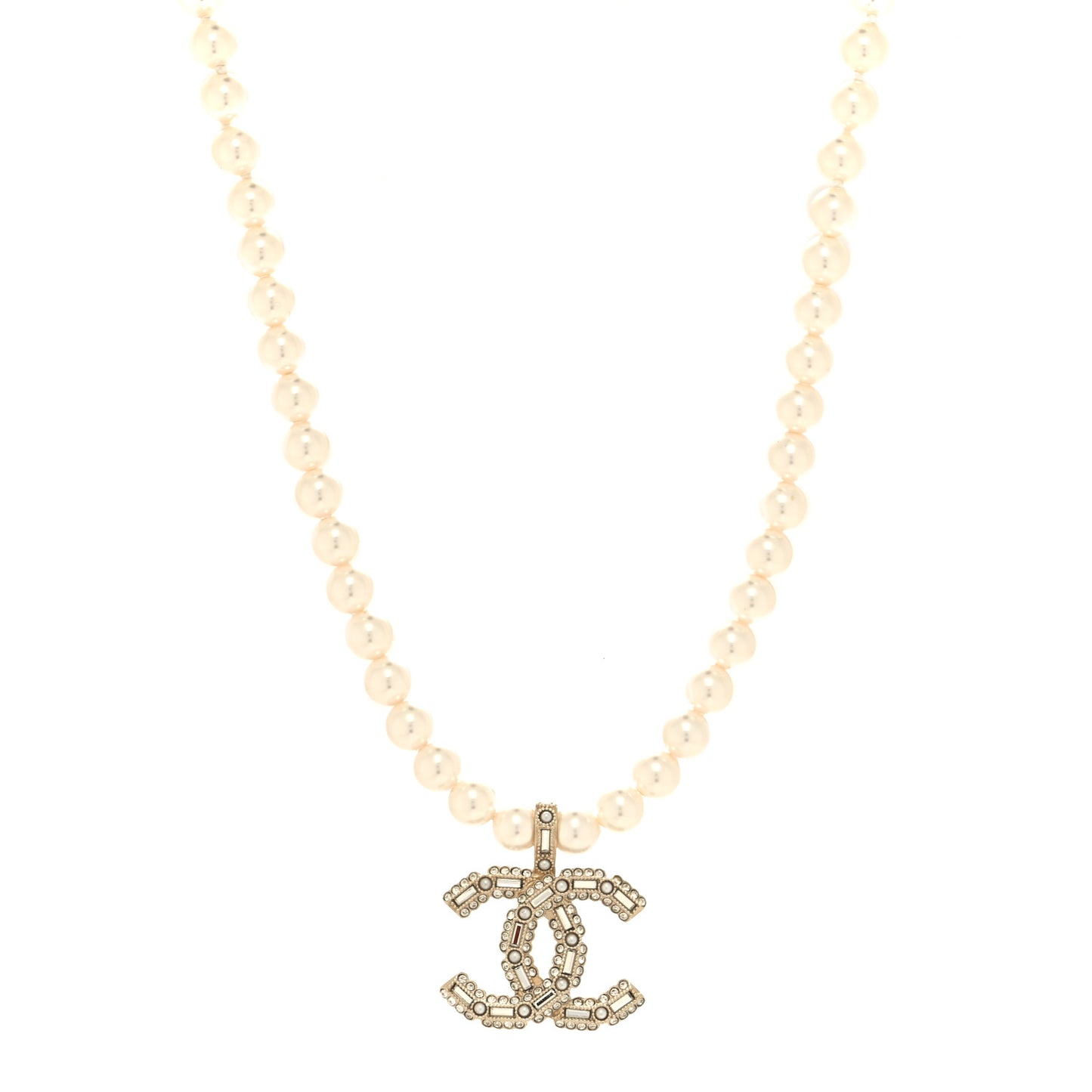 Pearl Crystal Baguette CC Short Necklace Gold