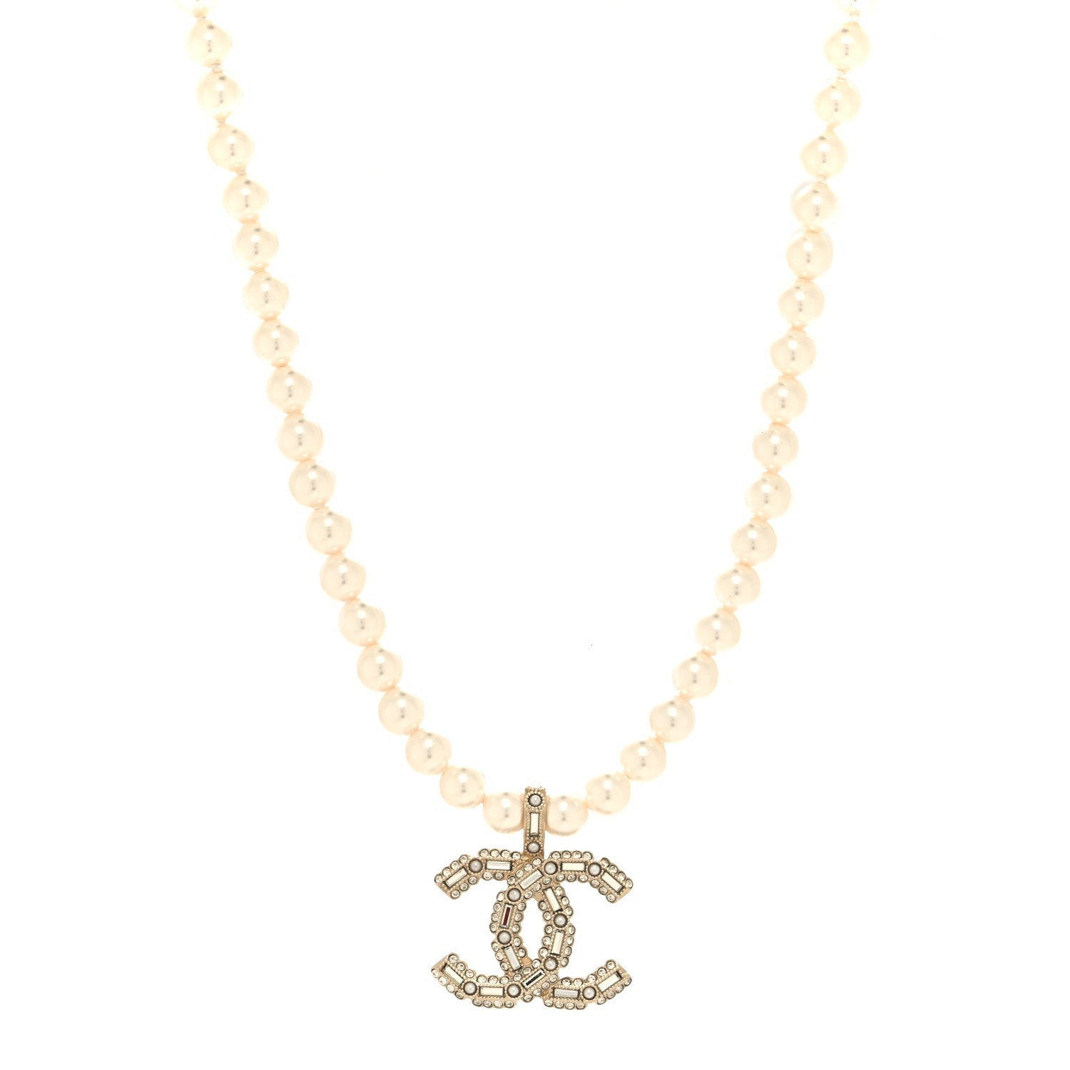 Chanel Pearl Crystal Baguette CC Short Necklace Gold 1 of 5