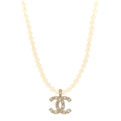 Chanel Pearl Crystal Baguette CC Short Necklace Gold 1 of 5