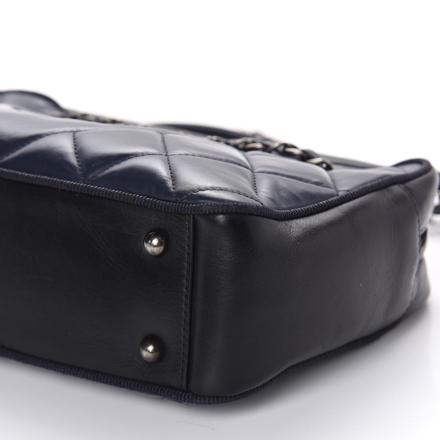 Lambskin Quilted Small Diamond CC Camera Case Blue Black