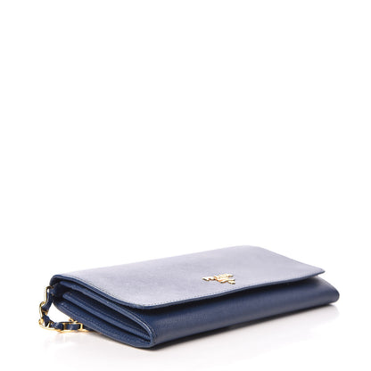 Prada Saffiano Metal Oro Chain Wallet Bleuette 4 of 10