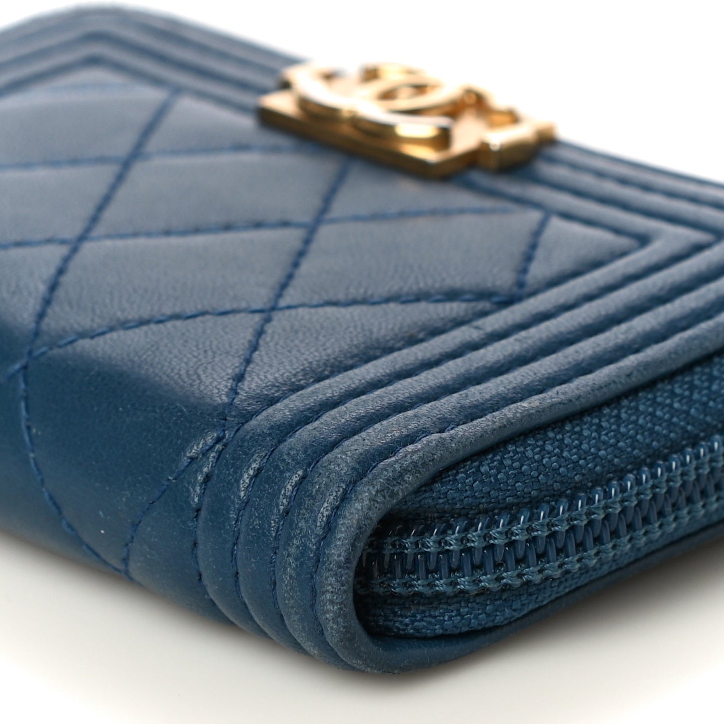 Caviar Quilted Boy Zip Around Coin Purse Wallet Dark Blue