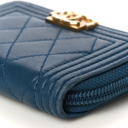 Chanel Caviar Quilted Boy Zip Around Coin Purse Wallet Dark Blue 10 of 17