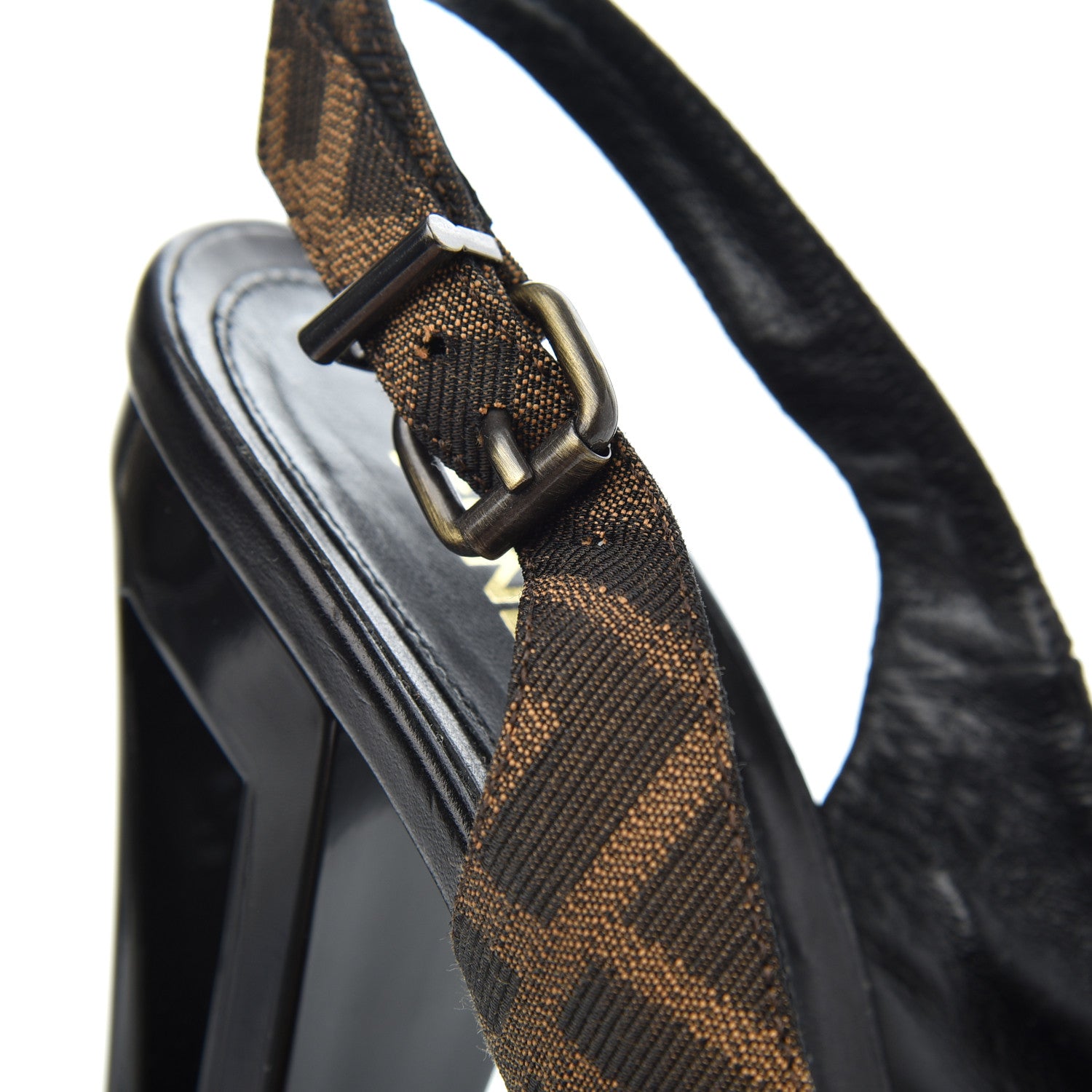 Fendi Jacquard Calfskin FF Open Toe Platform Slingback Pumps 38.5 Tobacco 11 of 12
