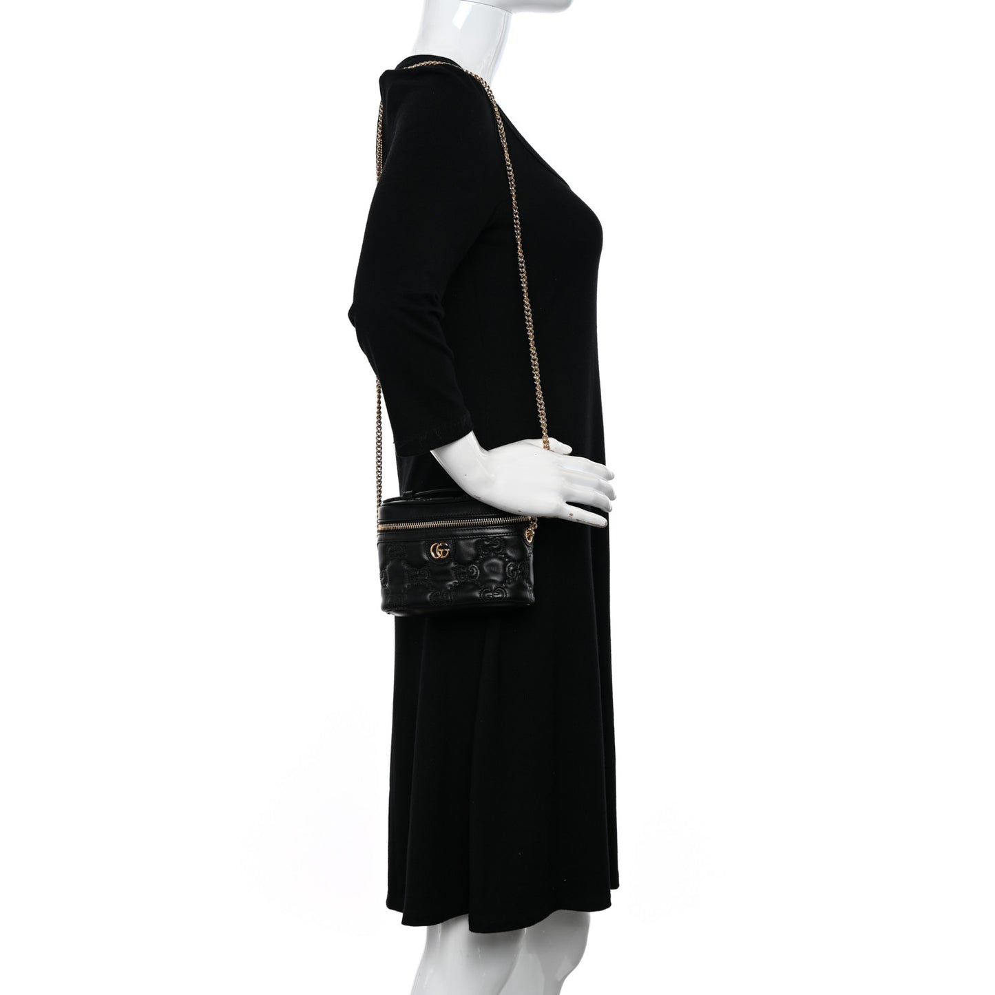 Calfskin GG Matelasse Mini Top Handle Bag Black