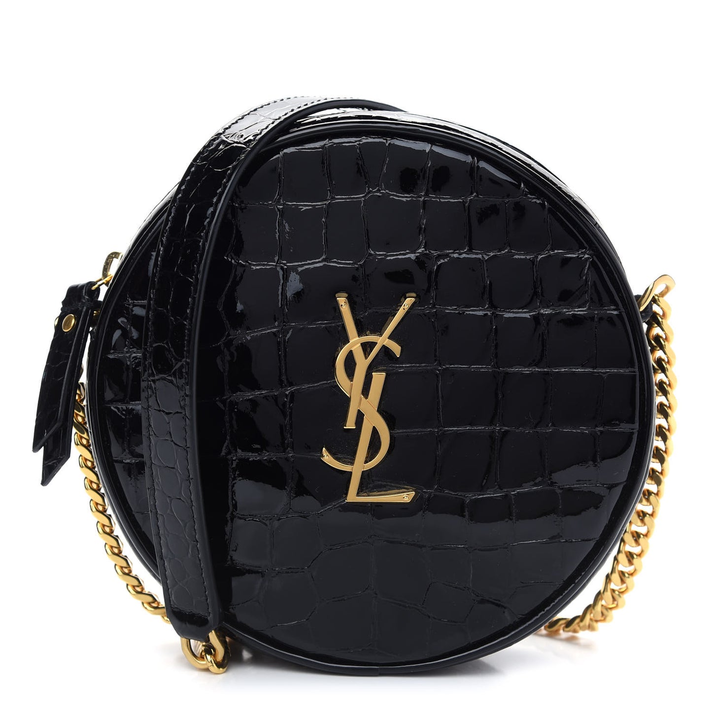 Patent Crocodile Embossed Round Vinyle Camera Bag Black