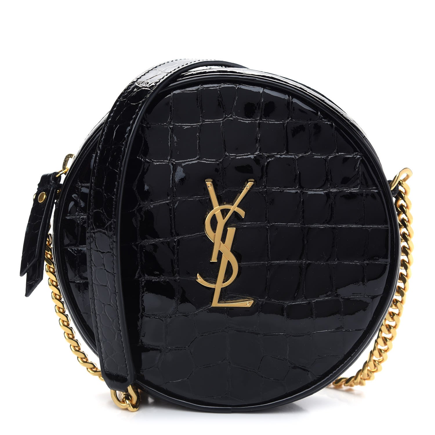 Saint Laurent Patent Crocodile Embossed Round Vinyle Camera Bag Black 1 of 10