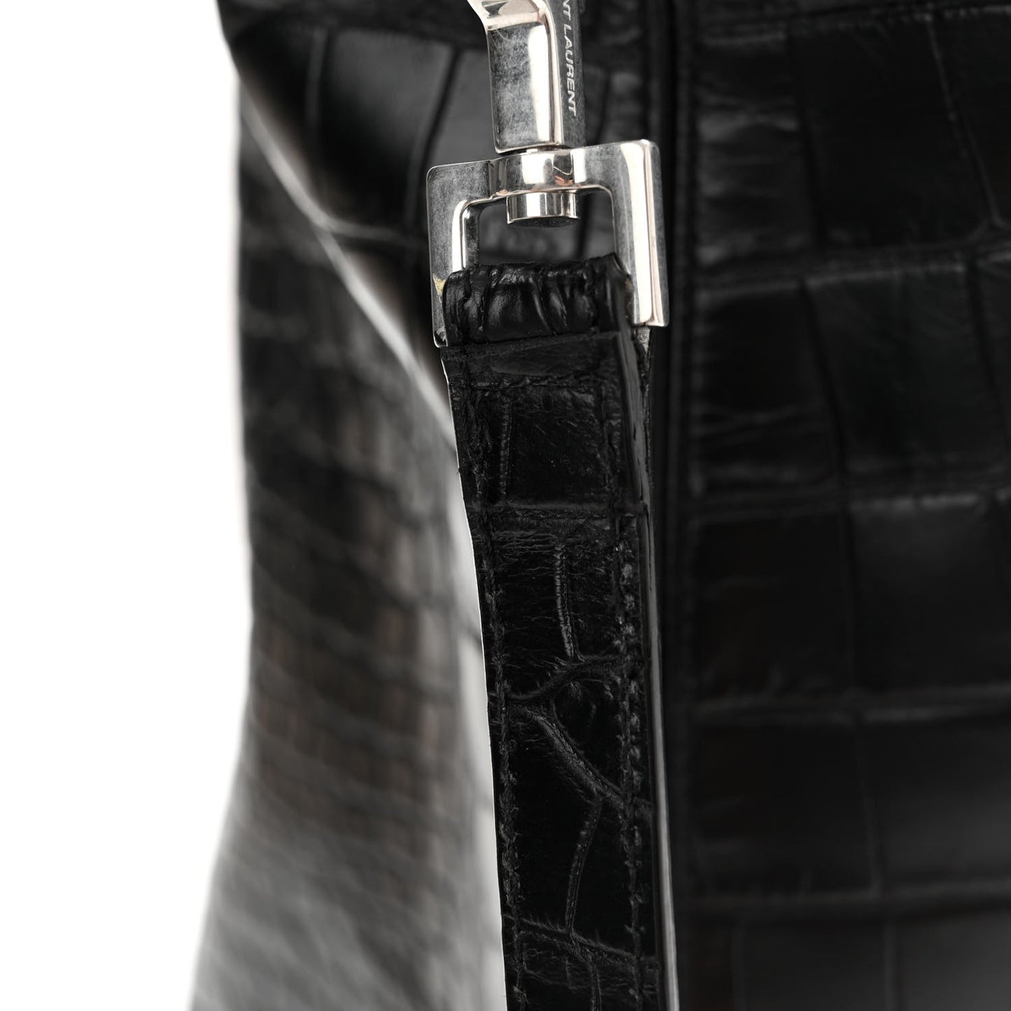 Calfskin Crocodile Embossed Giant Bowling Bag Black