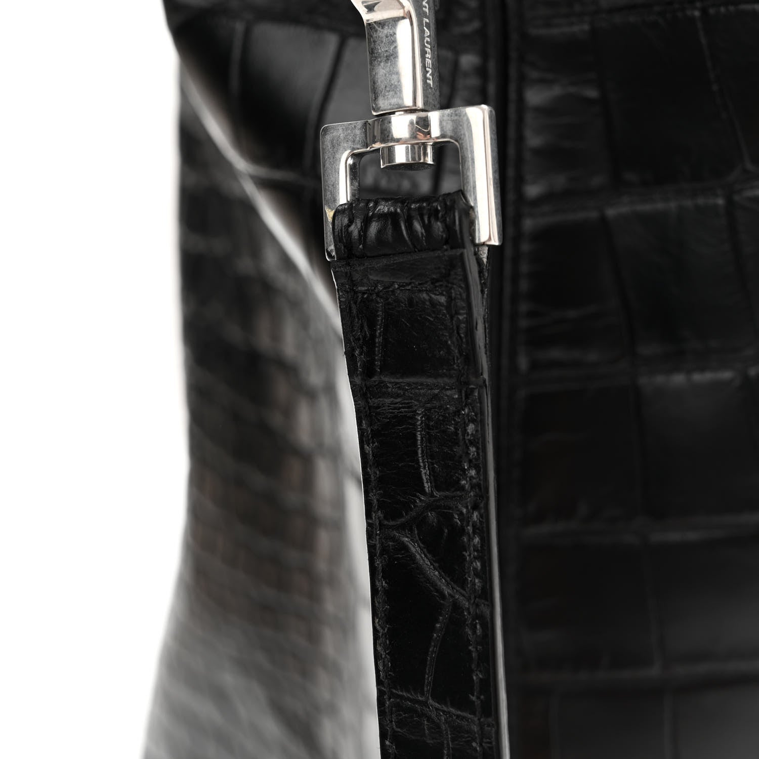 Saint Laurent Calfskin Crocodile Embossed Giant Bowling Bag Black 13 of 13