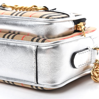 Burberry Smooth Calfskin 1983 Knight Check Link Camera Bag Silver 9 of 12