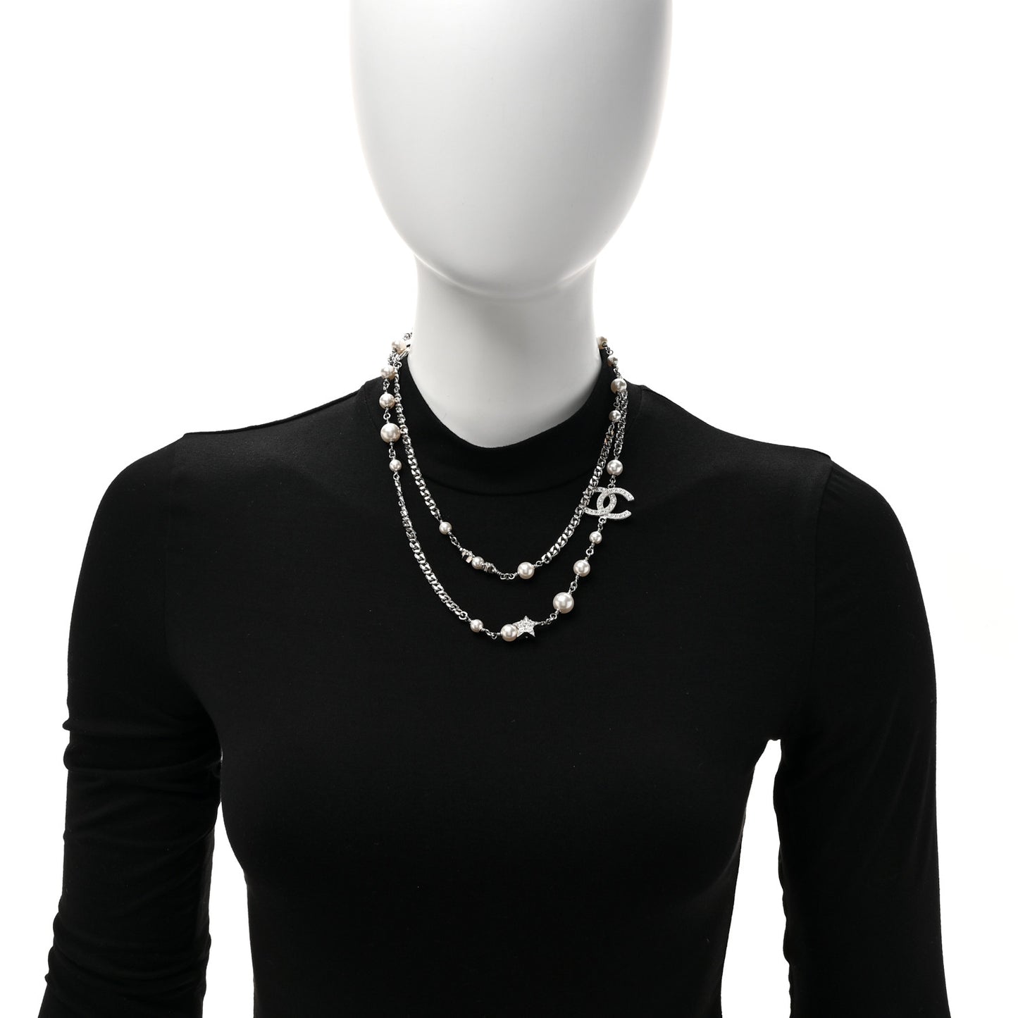 Pearl Crystal CC Starfall Necklace Silver