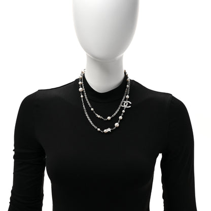 Chanel Pearl Crystal CC Starfall Necklace Silver 2 of 5