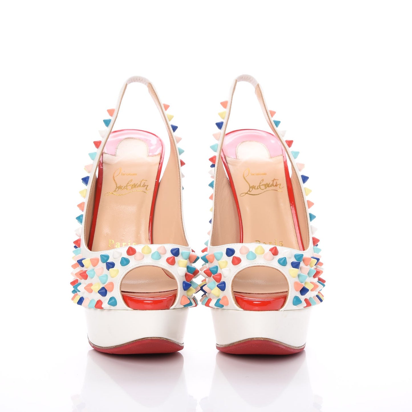 Matte Calf Lady Peep Spikes 150 Pumps 36 White Multi