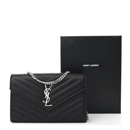 Saint Laurent Grain De Poudre Matelasse Chevron Monogram Chain Wallet Black 12 of 12