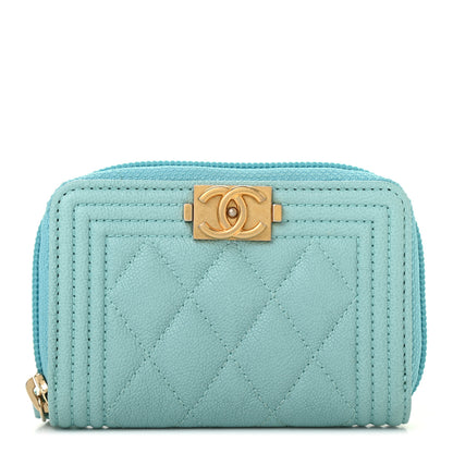 Chanel Caviar Quilted Boy Zip Around Coin Purse Wallet Light Blue 1 of 9