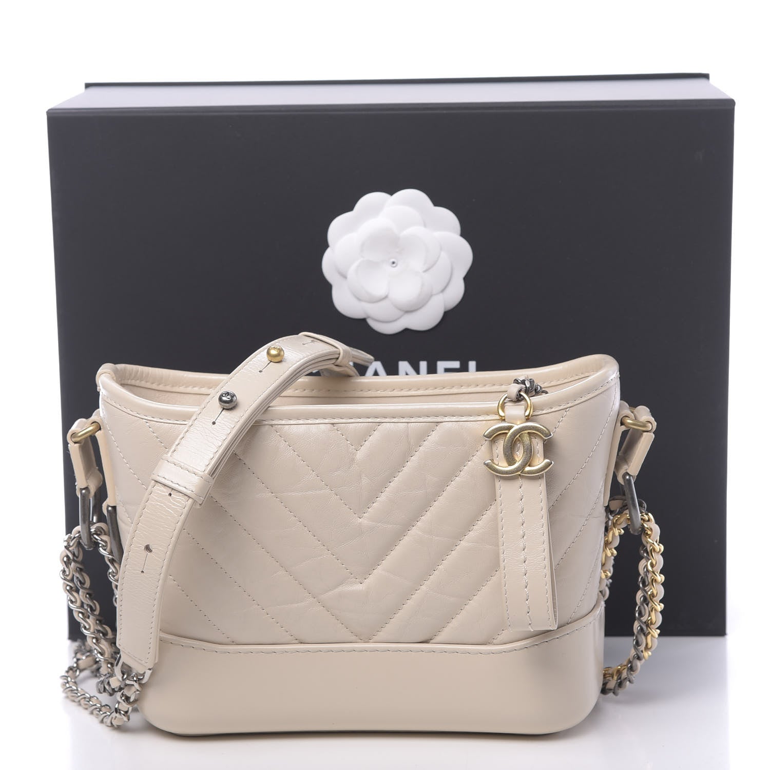 Chanel Aged Calfskin Chevron Quilted Small Gabrielle Hobo Beige Clair 11 of 11