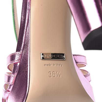 Gucci Metallic Nappa Crystal Zephyra Slingback Platform High Heel Sandals 36.5 Rosa Jasmine Green 7 of 8