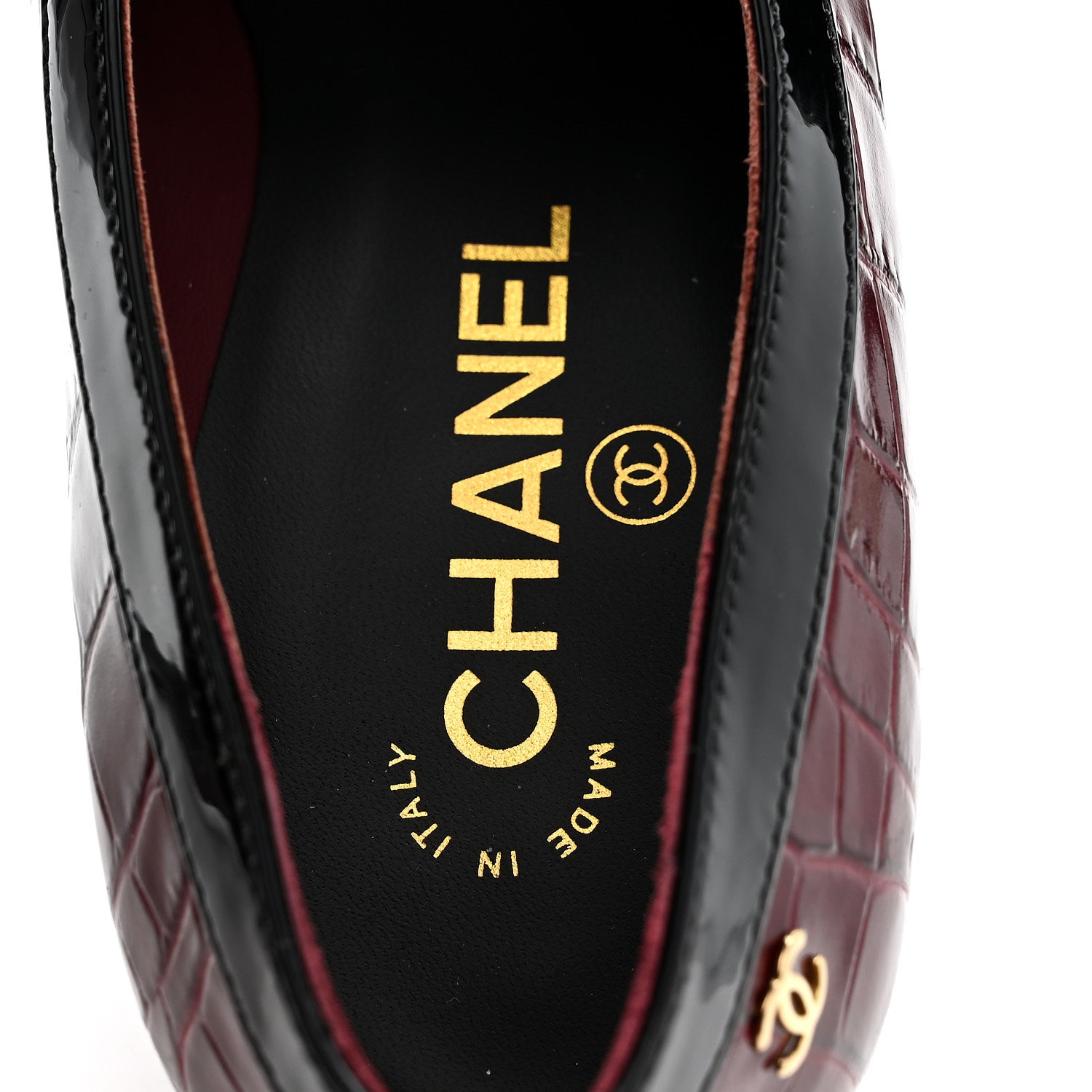 Chanel Crocodile Embossed Patent Calfskin Pumps 38.5 Burgundy Black 7 of 10