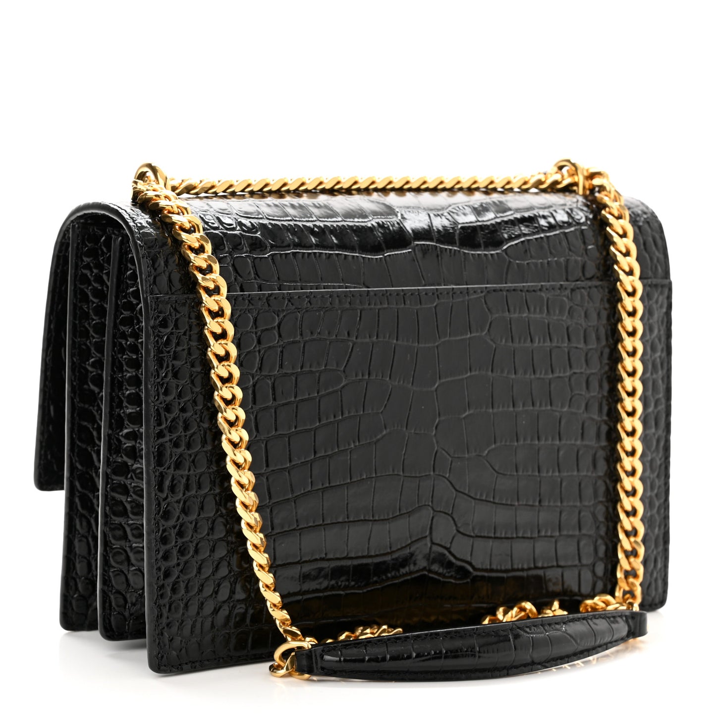 Calfskin Crocodile Embossed Medium Monogram Sunset Black