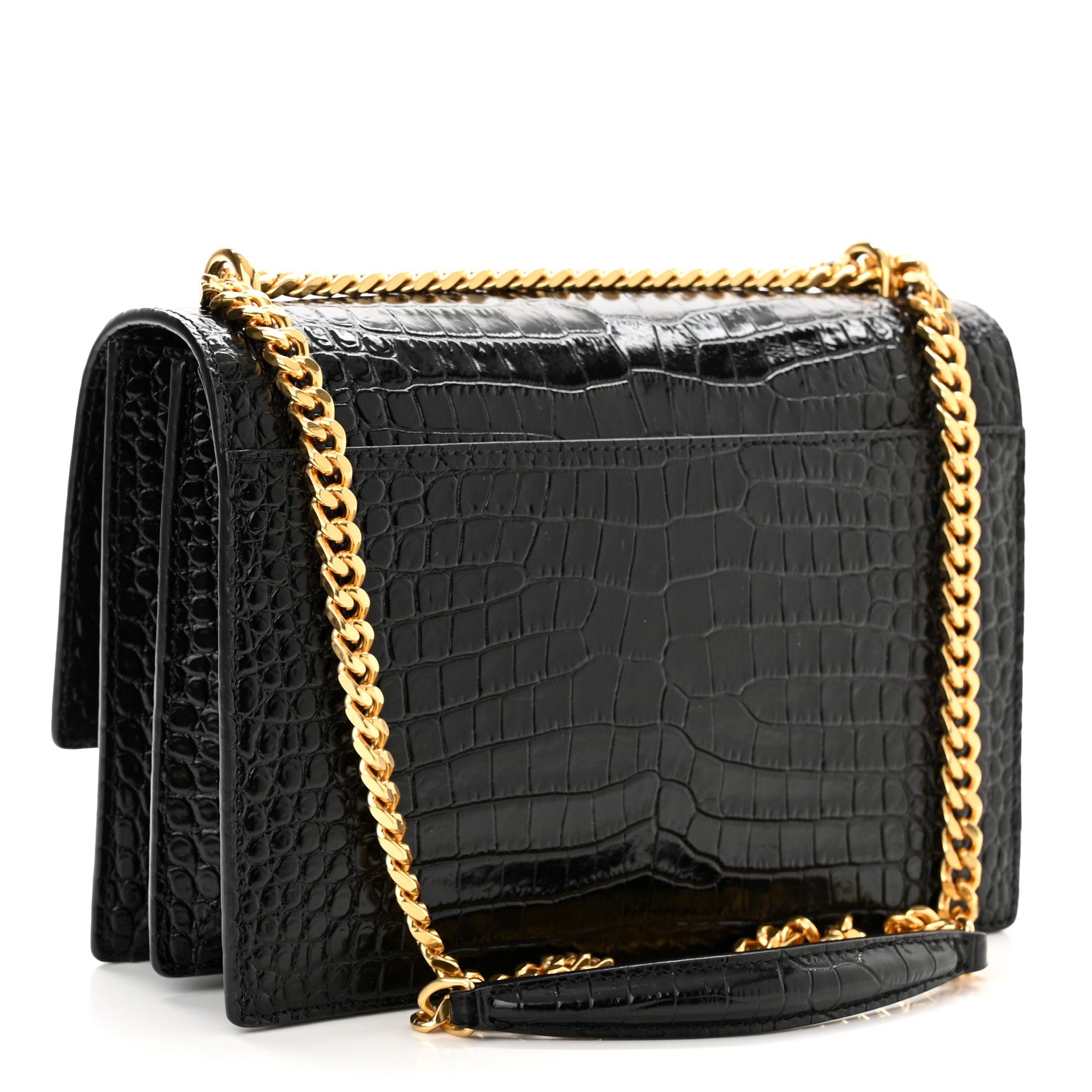 Saint Laurent Calfskin Crocodile Embossed Medium Monogram Sunset Black 3 of 11