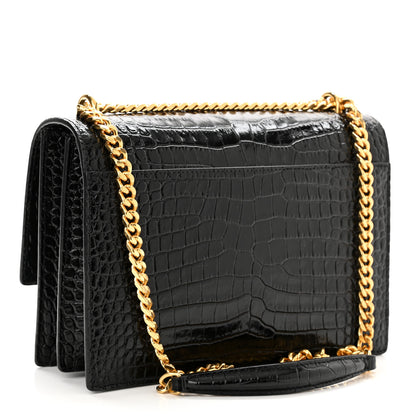 Saint Laurent Calfskin Crocodile Embossed Medium Monogram Sunset Black 3 of 11